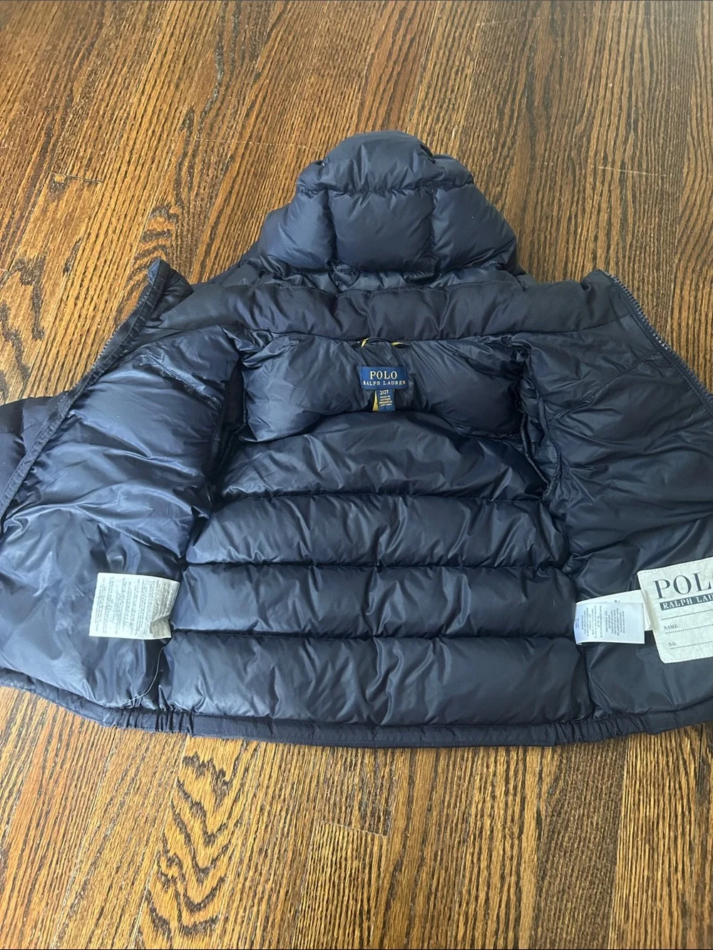 Ralph Lauren Navy Hooded Puffer Coat with Red Pony
